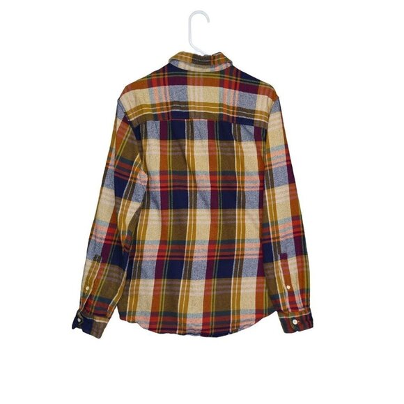Pull & Bear Shirt Mens Medium Plaid Flannel Button Down Long Sleeve‎ Yellow Blue - Picture 2 of 6
